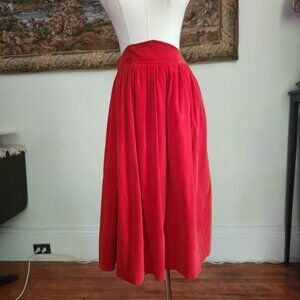 Vintage red cotton velveteen skirt with striped lining